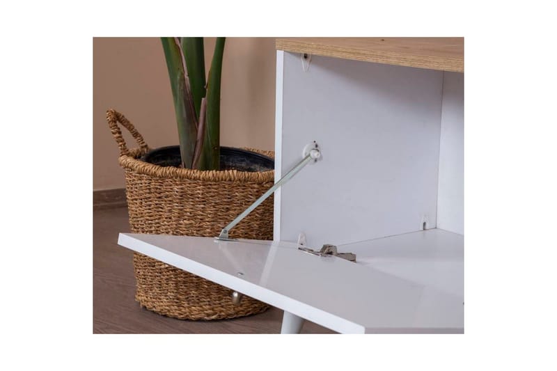 TV-bänk Jatinder Vit / Ek - Natur/Vit - Möbler - Tv möbel & mediamöbel - TV bänk & mediabänk