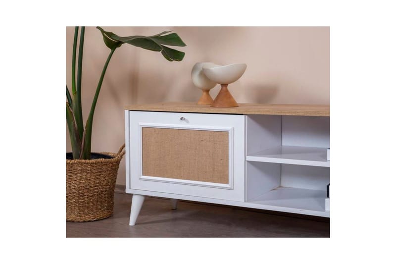 TV-bänk Jatinder Vit / Ek - Natur/Vit - Möbler - Tv möbel & mediamöbel - TV bänk & mediabänk
