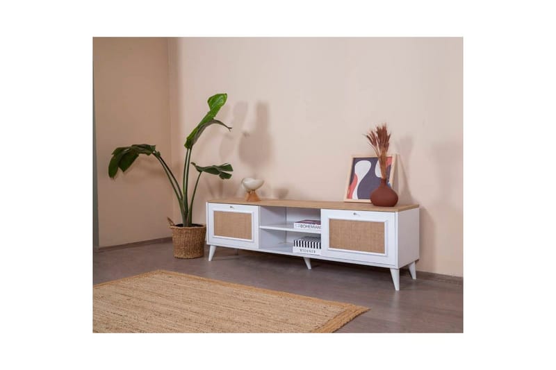 TV-bänk Jatinder Vit / Ek - Natur/Vit - Möbler - Tv möbel & mediamöbel - TV bänk & mediabänk