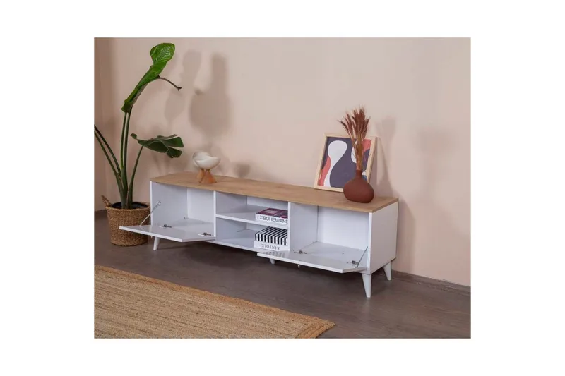 TV-bänk Jatinder Vit / Ek - Natur/Vit - Möbler - Tv möbel & mediamöbel - TV bänk & mediabänk