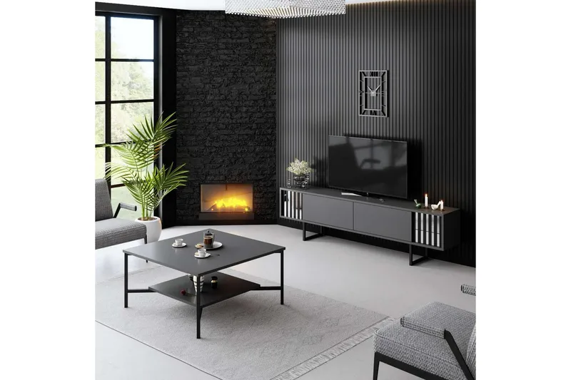 TV-bänk Jeval Antracit / Svart - Antracit / Svart - Möbler - Tv möbel & mediamöbel - TV bänk & mediabänk