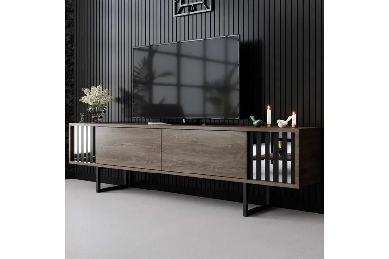 TV-bänk Jeval Valnöt / Svart - Valnöt / Svart - Möbler - Tv möbel & mediamöbel - TV bänk & mediabänk