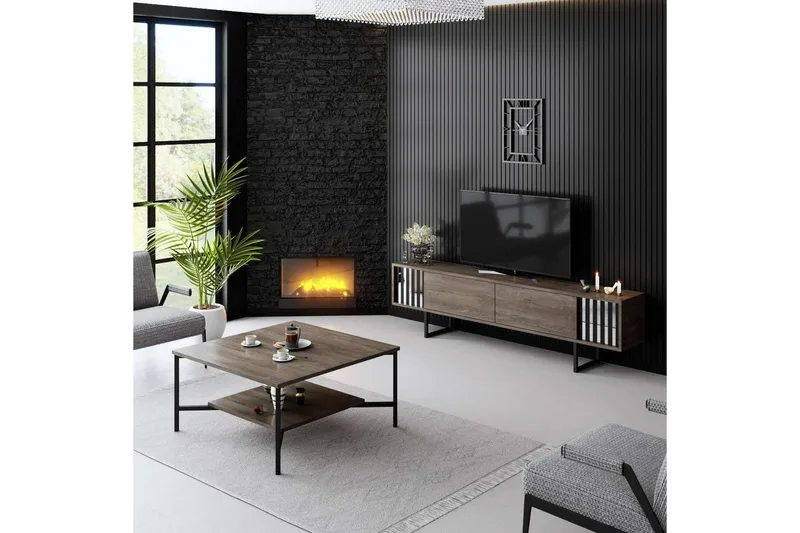 TV-bänk Jeval Valnöt / Svart - Valnöt / Svart - Möbler - Tv möbel & mediamöbel - TV bänk & mediabänk