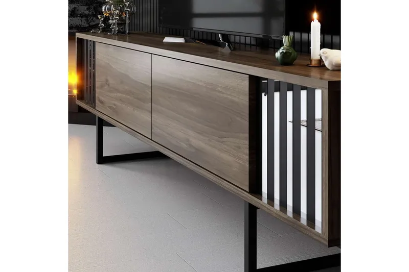 TV-bänk Jeval Valnöt / Svart - Valnöt / Svart - Möbler - Tv möbel & mediamöbel - TV bänk & mediabänk