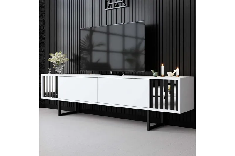 TV-bänk Jeval Vit / Svart - Vit / Svart - Möbler - Tv möbel & mediamöbel - TV bänk & mediabänk