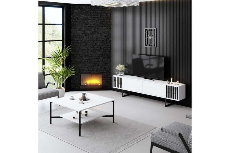 TV-bänk Jeval Vit / Svart - Vit / Svart - Möbler - Tv möbel & mediamöbel - TV bänk & mediabänk