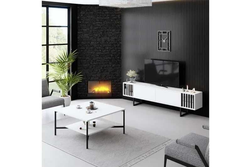 TV-bänk Jeval Vit / Svart - Vit / Svart - Möbler - Tv möbel & mediamöbel - TV bänk & mediabänk