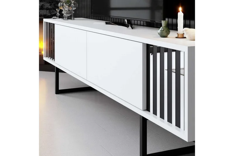 TV-bänk Jeval Vit / Svart - Vit / Svart - Möbler - Tv möbel & mediamöbel - TV bänk & mediabänk