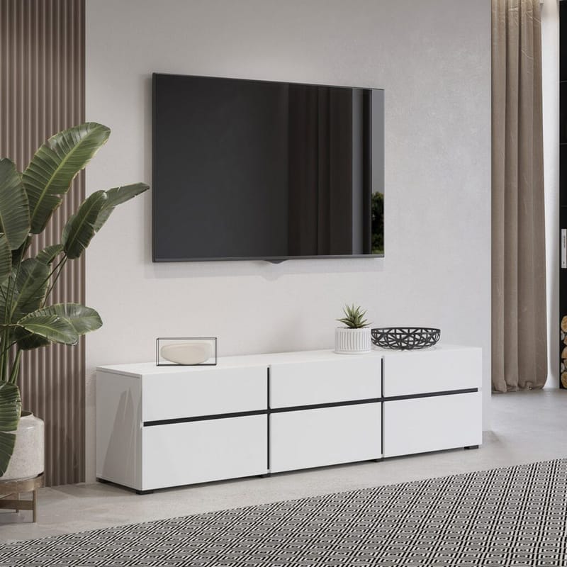 Tv-bänk Kors 3 luckor med 3 lådor - Vit - Svart - Möbler - Tv möbel & mediamöbel - TV bänk & mediabänk