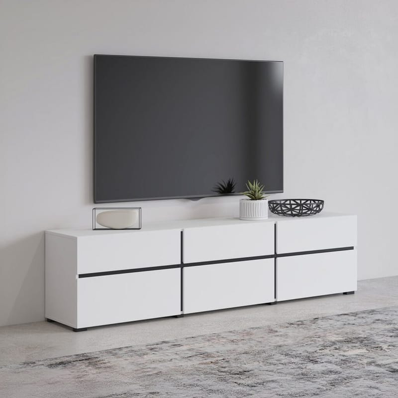 Tv-bänk Kors 3 luckor med 3 lådor - Vit - Svart - Möbler - Tv möbel & mediamöbel - TV bänk & mediabänk