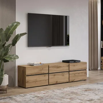Tv-bänk Kors 3 luckor med 3 lådor - Wotan Ek - Svart - Möbler - Tv möbel & mediamöbel - TV bänk & mediabänk