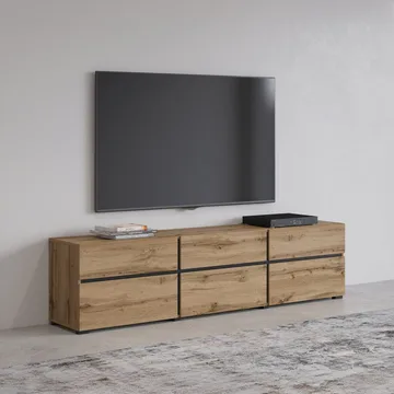 Tv-bänk Kors 3 luckor med 3 lådor - Wotan Ek - Svart - Möbler - Tv möbel & mediamöbel - TV bänk & mediabänk