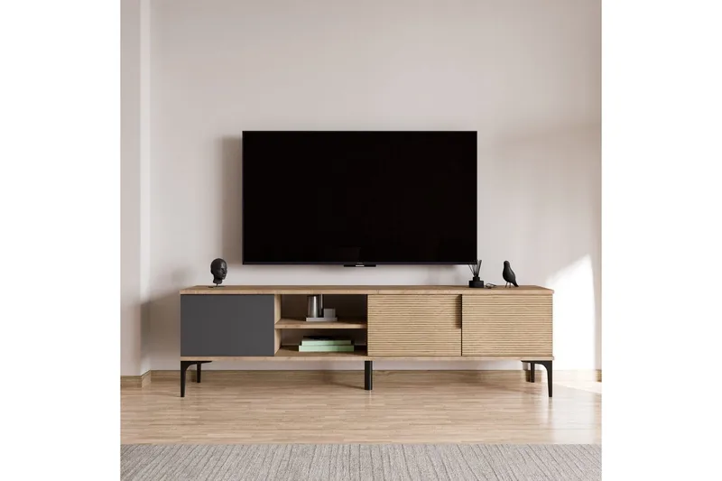 TV-bänk Kunar Antracit / Ek - Antracit / Ek - Möbler - Tv möbel & mediamöbel - TV bänk & mediabänk