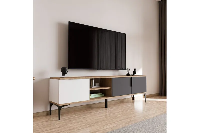 TV-bänk Kunar Vit / Antracit / Ek - Vit / Antracit / Ek - Möbler - Tv möbel & mediamöbel - TV bänk & mediabänk