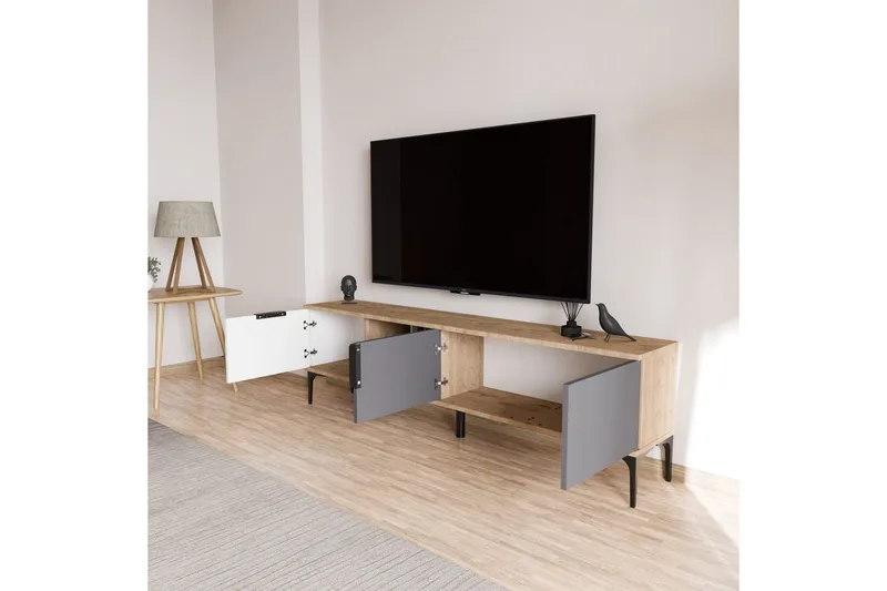 TV-bänk Kunar Vit / Antracit / Ek - Vit / Antracit / Ek - Möbler - Tv möbel & mediamöbel - TV bänk & mediabänk