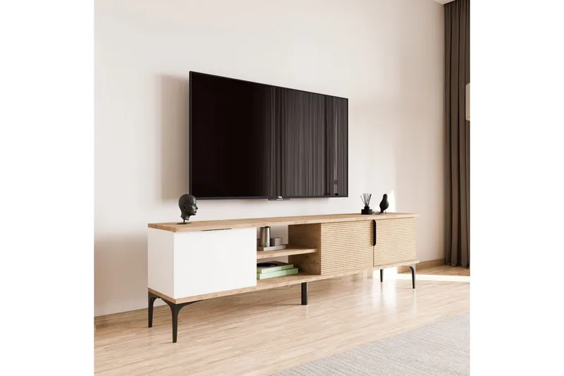 TV-bänk Kunar Vit / Ek - Vit / Ek - Möbler - Tv möbel & mediamöbel - TV bänk & mediabänk