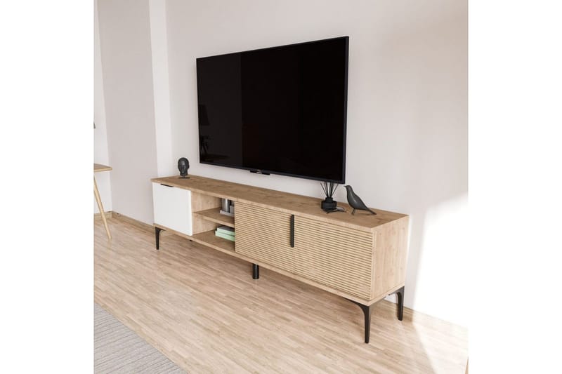 TV-bänk Kunar Vit / Ek - Vit / Ek - Möbler - Tv möbel & mediamöbel - TV bänk & mediabänk