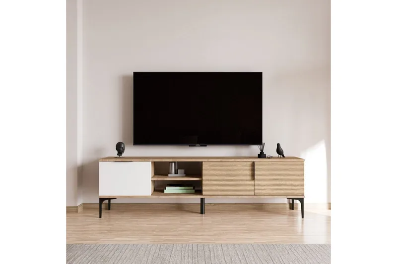 TV-bänk Kunar Vit / Ek - Vit / Ek - Möbler - Tv möbel & mediamöbel - TV bänk & mediabänk