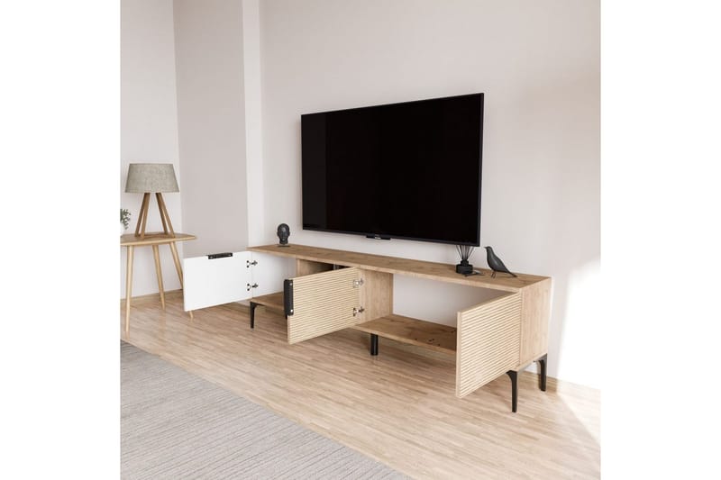 TV-bänk Kunar Vit / Ek - Vit / Ek - Möbler - Tv möbel & mediamöbel - TV bänk & mediabänk