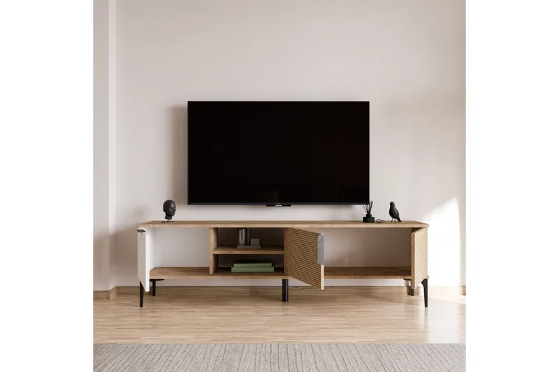 TV-bänk Kunar Vit / Ek - Vit / Ek - Möbler - Tv möbel & mediamöbel - TV bänk & mediabänk