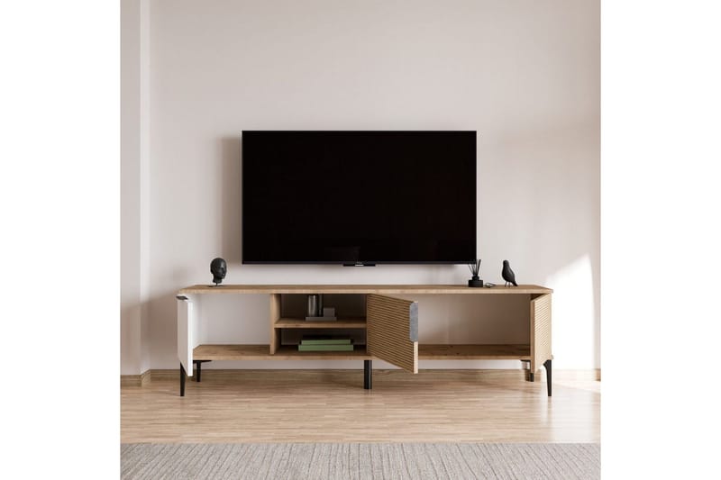 TV-bänk Kunar Vit / Ek - Vit / Ek - Möbler - Tv möbel & mediamöbel - TV bänk & mediabänk