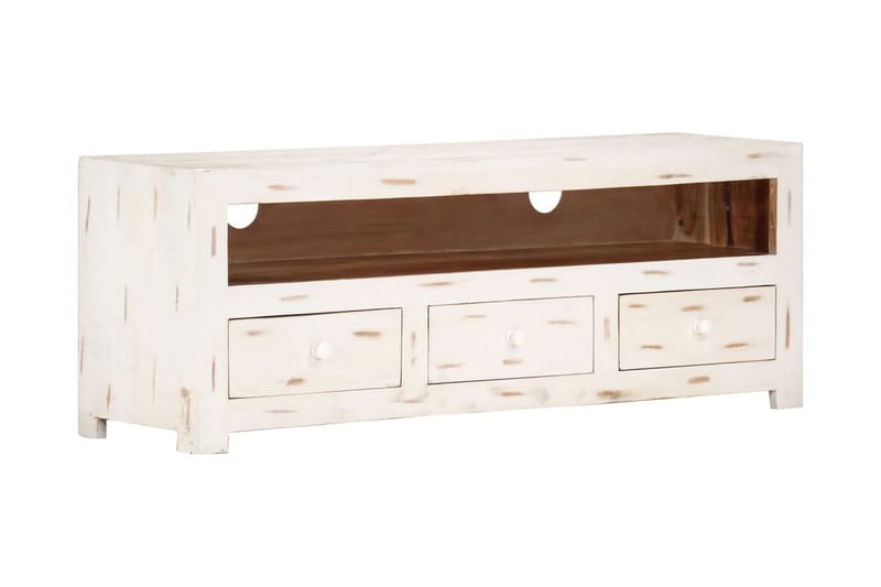 Tv-bänk massivt akaciaträ 110x30x40 cm vit - Vit - Möbler - Tv möbel & mediamöbel - TV bänk & mediabänk