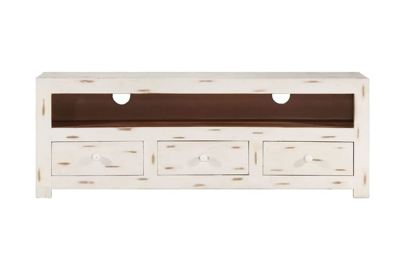 Tv-bänk massivt akaciaträ 110x30x40 cm vit - Vit - Möbler - Tv möbel & mediamöbel - TV bänk & mediabänk
