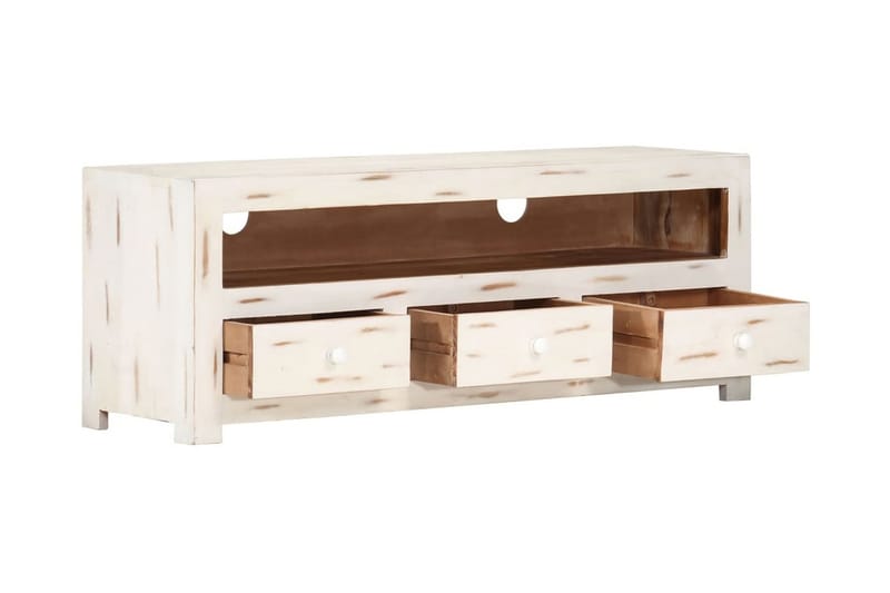 Tv-bänk massivt akaciaträ 110x30x40 cm vit - Vit - Möbler - Tv möbel & mediamöbel - TV bänk & mediabänk