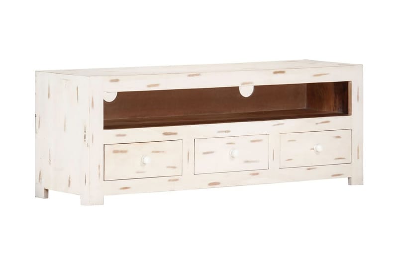 Tv-bänk massivt akaciaträ 110x30x40 cm vit - Vit - Möbler - Tv möbel & mediamöbel - TV bänk & mediabänk