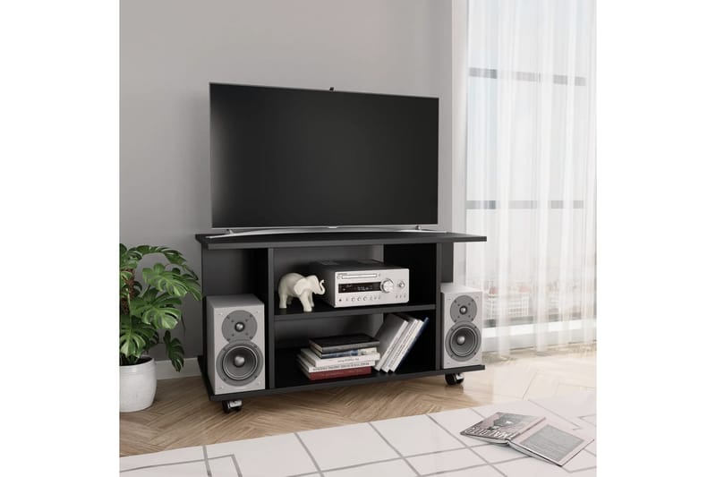 TV-bänk med hjul svart 80x40x40 cm spånskiva - Svart - Möbler - Tv möbel & mediamöbel - TV bänk & mediabänk