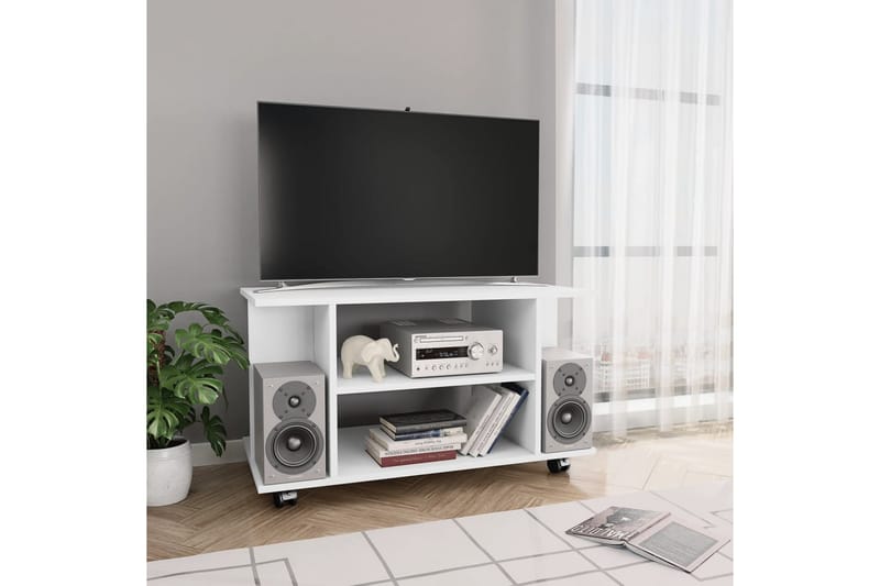 TV-bänk med hjul vit 80x40x40 cm spånskiva - Vit - Möbler - Tv möbel & mediamöbel - TV bänk & mediabänk