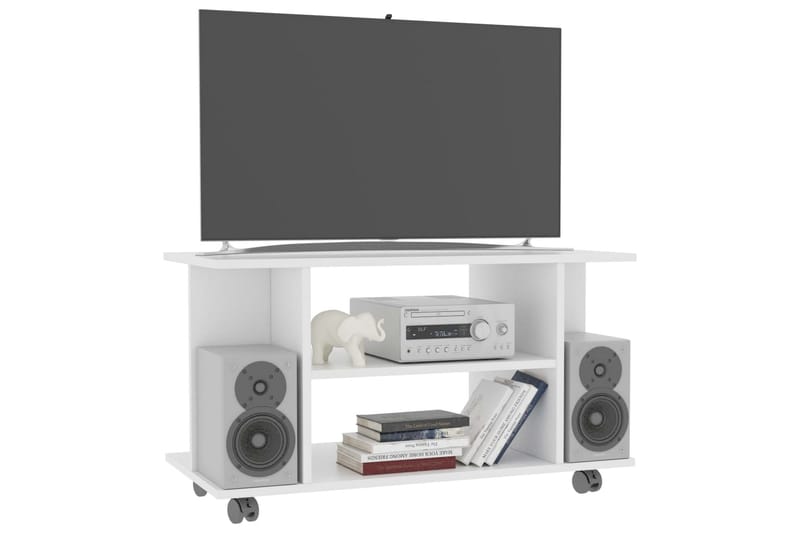 TV-bänk med hjul vit 80x40x40 cm spånskiva - Vit - Möbler - Tv möbel & mediamöbel - TV bänk & mediabänk