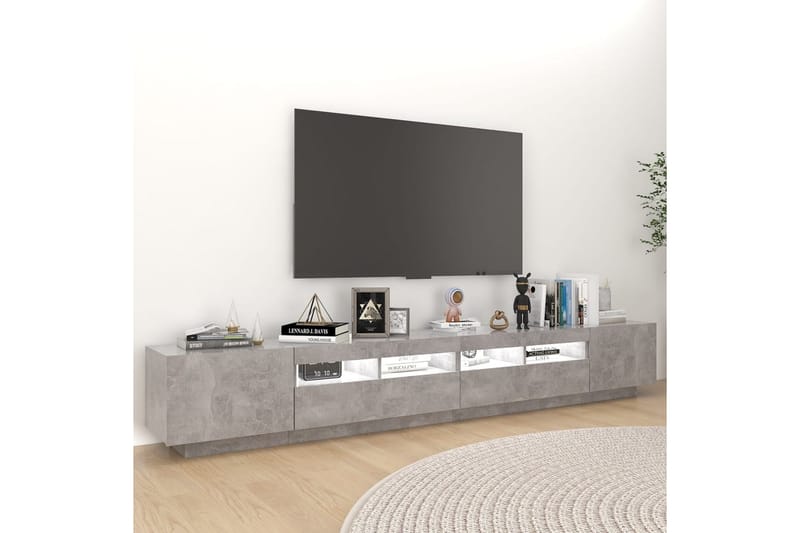 TV-bänk med LED-belysning betonggrå 260x35x40 cm - Grå - TV bänk & mediabänk