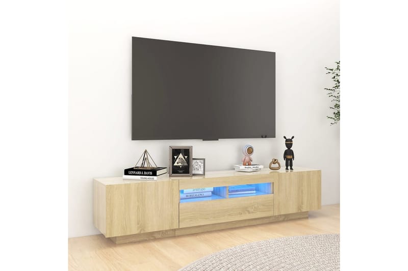 TV-bänk med LED-belysning sonoma-ek 180x35x40 cm - Brun - TV bänk & mediabänk