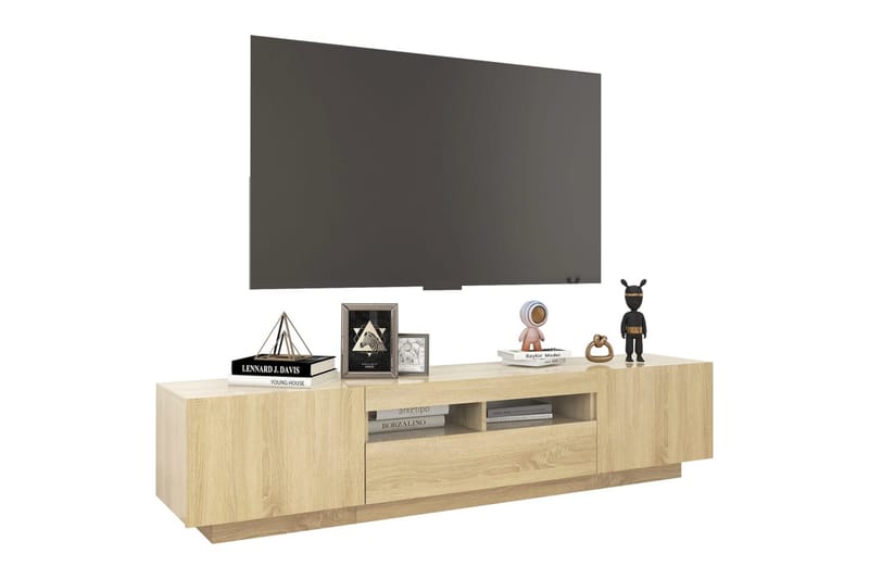 TV-bänk med LED-belysning sonoma-ek 180x35x40 cm - Brun - TV bänk & mediabänk