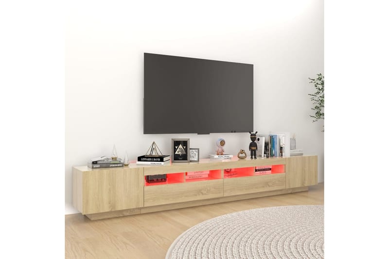 TV-bänk med LED-belysning sonoma-ek 260x35x40 cm - Brun - TV bänk & mediabänk