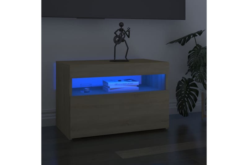 TV-bänk med LED-belysning sonoma-ek 60x35x40 cm - Brun - TV bänk & mediabänk