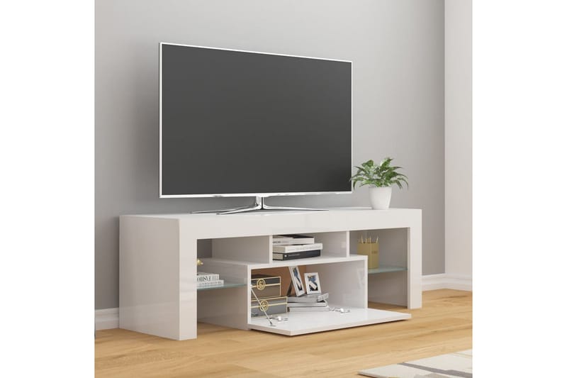 TV-bänk med LED-belysning vit högglans 120x35x40 cm - Vit - Möbler - Tv möbel & mediamöbel - TV bänk & mediabänk