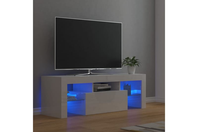 TV-bänk med LED-belysning vit högglans 120x35x40 cm - Vit - Möbler - Tv möbel & mediamöbel - TV bänk & mediabänk