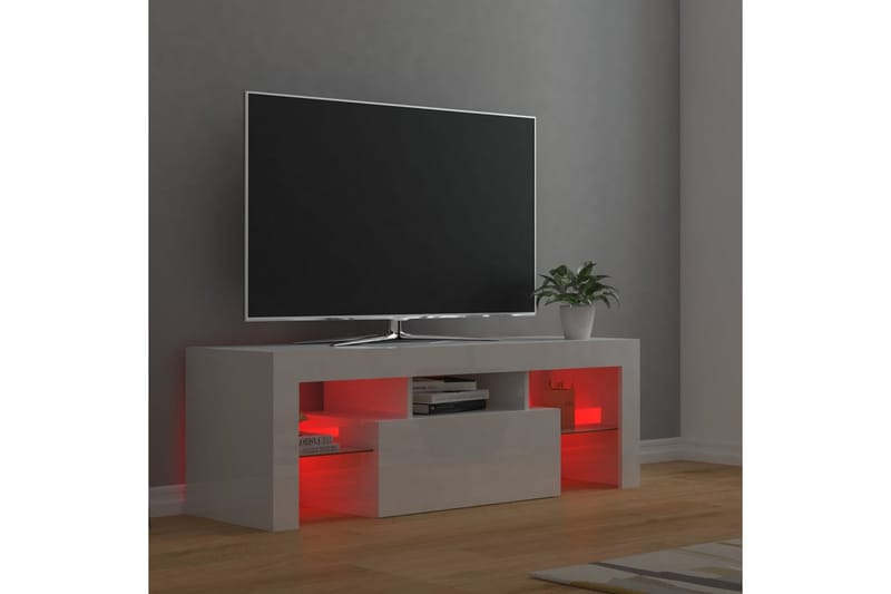 TV-bänk med LED-belysning vit högglans 120x35x40 cm - Vit - TV bänk & mediabänk