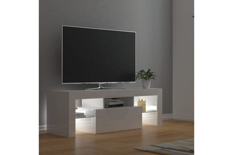 TV-bänk med LED-belysning vit högglans 120x35x40 cm - Vit - Möbler - Tv möbel & mediamöbel - TV bänk & mediabänk