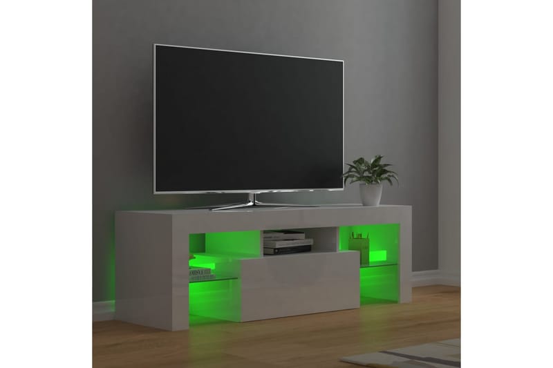 TV-bänk med LED-belysning vit högglans 120x35x40 cm - Vit - Möbler - Tv möbel & mediamöbel - TV bänk & mediabänk