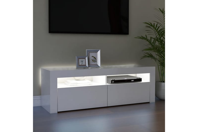 TV-bänk med LED-belysning vit högglans 120x35x40 cm - Vit - Möbler - Tv möbel & mediamöbel - TV bänk & mediabänk