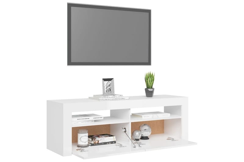 TV-bänk med LED-belysning vit högglans 120x35x40 cm - Vit - TV bänk & mediabänk