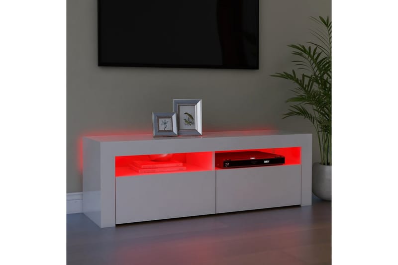 TV-bänk med LED-belysning vit högglans 120x35x40 cm - Vit - Möbler - Tv möbel & mediamöbel - TV bänk & mediabänk
