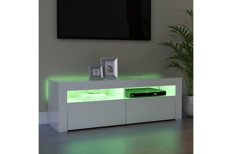 TV-bänk med LED-belysning vit högglans 120x35x40 cm - Vit - Möbler - Tv möbel & mediamöbel - TV bänk & mediabänk