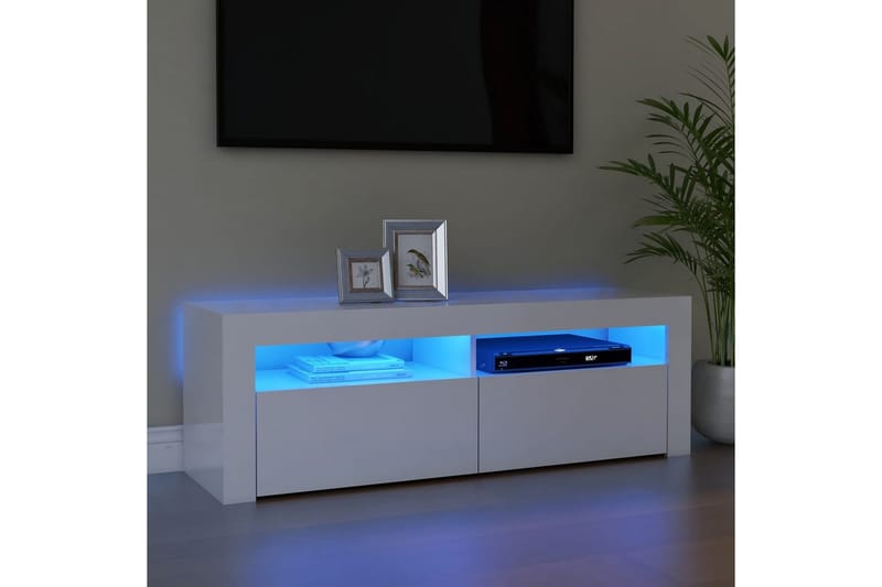 TV-bänk med LED-belysning vit högglans 120x35x40 cm - Vit - Möbler - Tv möbel & mediamöbel - TV bänk & mediabänk