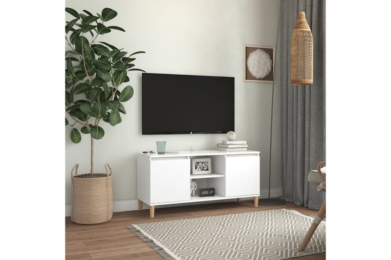 TV-bänk med massiva ben vit 103,5x35x50 cm - Vit - TV bänk & mediabänk