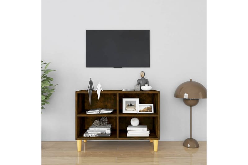 TV-bänk med massiva tr�äben rökfärgad ek 69,5x30x50 cm - Brun - Möbler - Tv möbel & mediamöbel - TV bänk & mediabänk