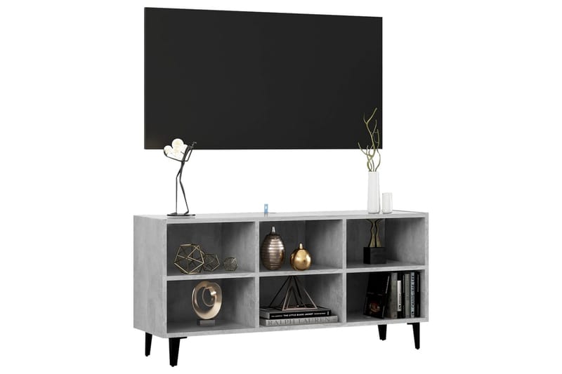 TV-bänk med metallben betonggrå 103,5x30x50 cm - Grå - Möbler - Tv möbel & mediamöbel - TV bänk & mediabänk